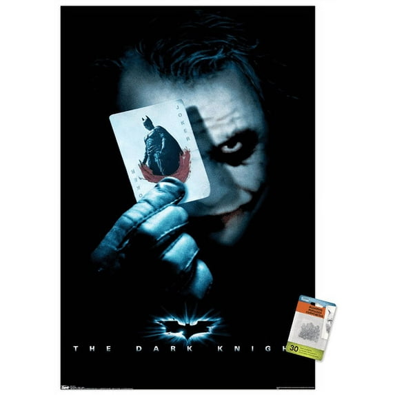 DC Comics Movie - The Dark Knight - The Joker with Batman Playing Card Wall Poster with Push Pins, 22.375" x 34"