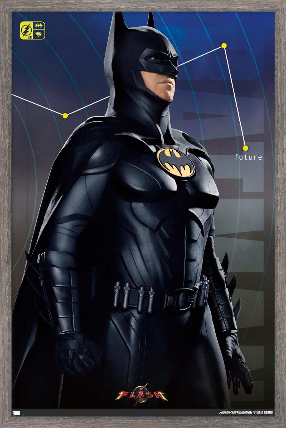 DC Comics Movie The Flash - Batman Triptych Wall Poster, 22.375" x 34" Framed