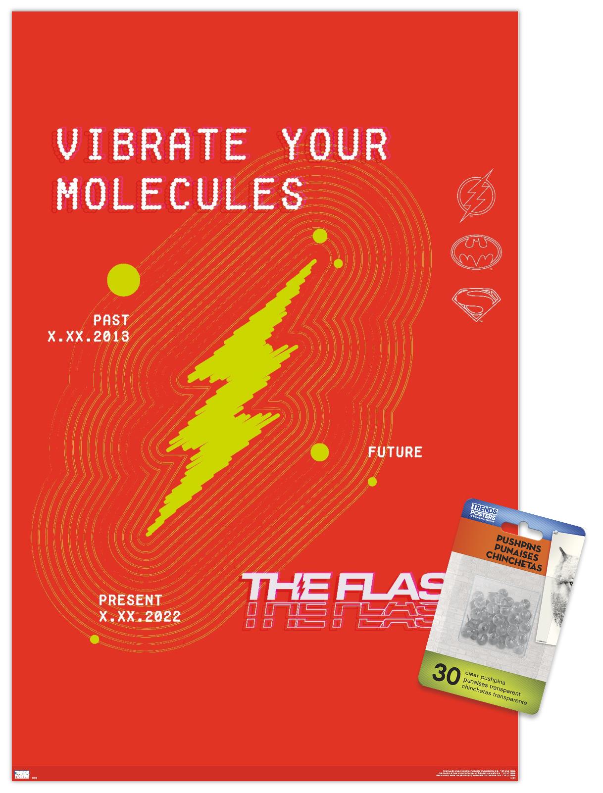 DC Comics Movie The Flash - Vibrate Your Molecules Wall Poster with Push Pins, 14.725" x 22.375"