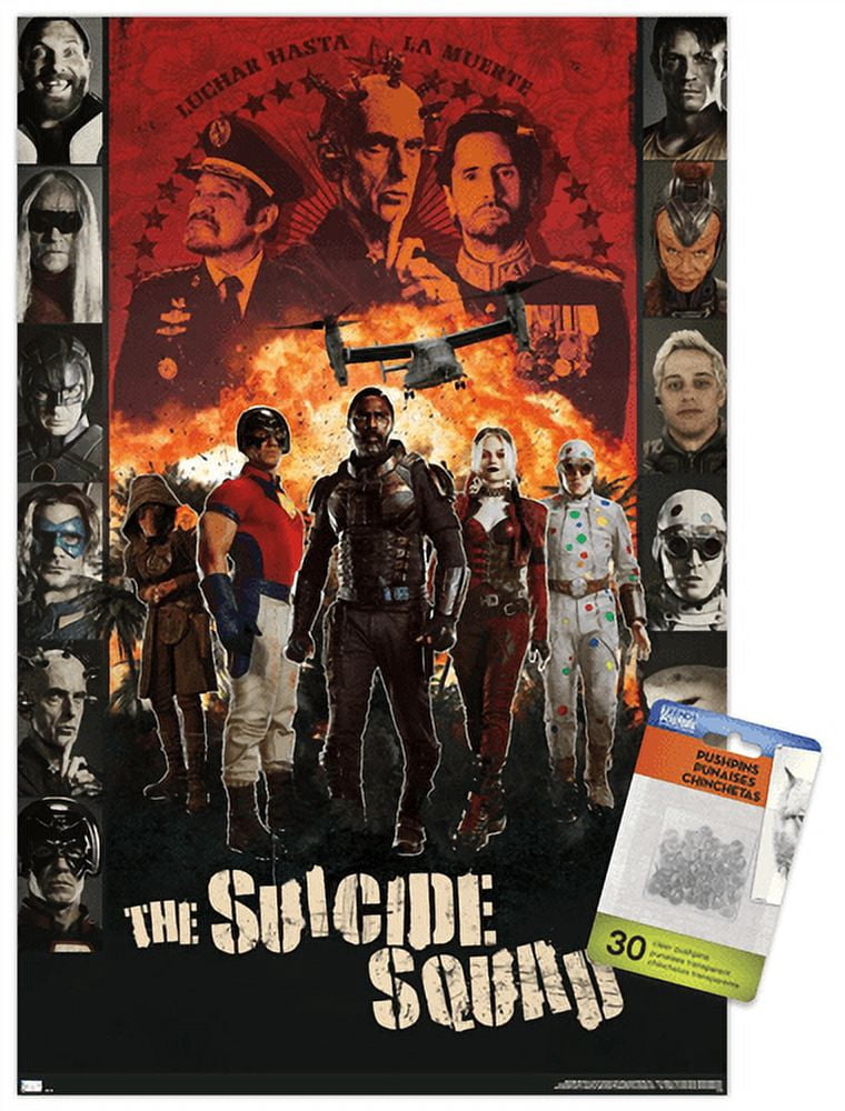 DC Comics Movie The Suicide Squad - Battle Group Wall Poster with Pushpins, 14.725" x 22.375"