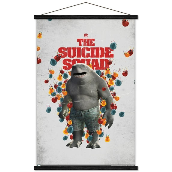 DC Comics Movie The Suicide Squad - King Shark One Sheet Wall Poster with Wooden Magnetic Frame, 22.375" x 34"