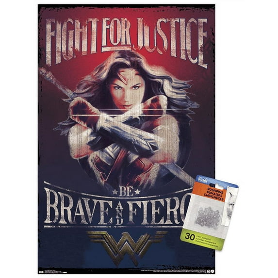 DC Comics Movie - Wonder Woman - Justice Wall Poster with Push Pins, 14.725" x 22.375"