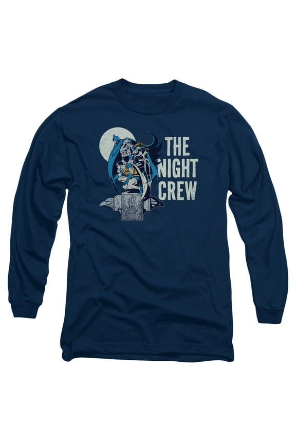 DC Comics Night Crew Long Sleeve Adult 18/1 T-Shirt Navy
