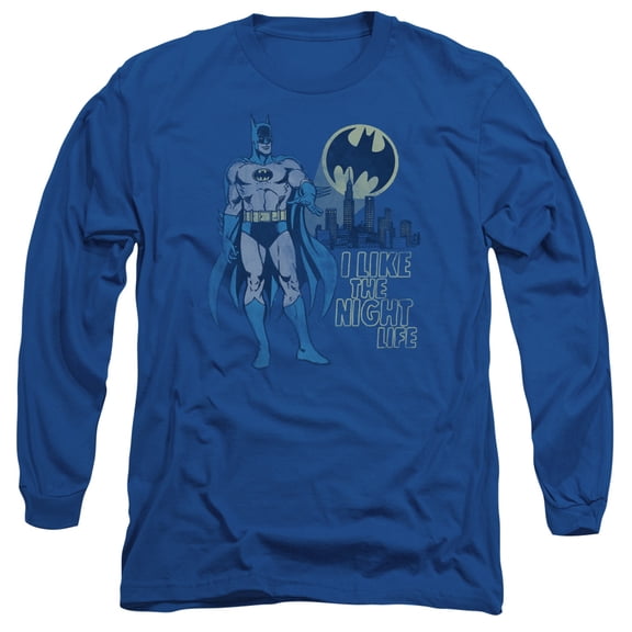 DC Comics Night Life Long Sleeve Adult 18/1 T-Shirt Royal Blue