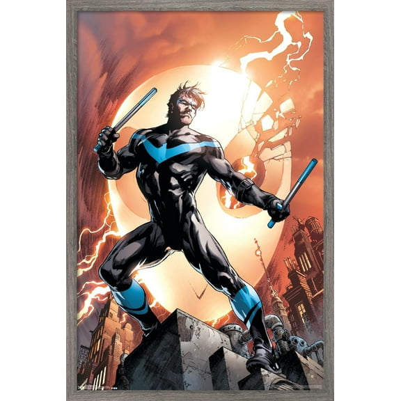 DC Comics - Nightwing - Fire Wall Poster, 14.725" x 22.375", Framed