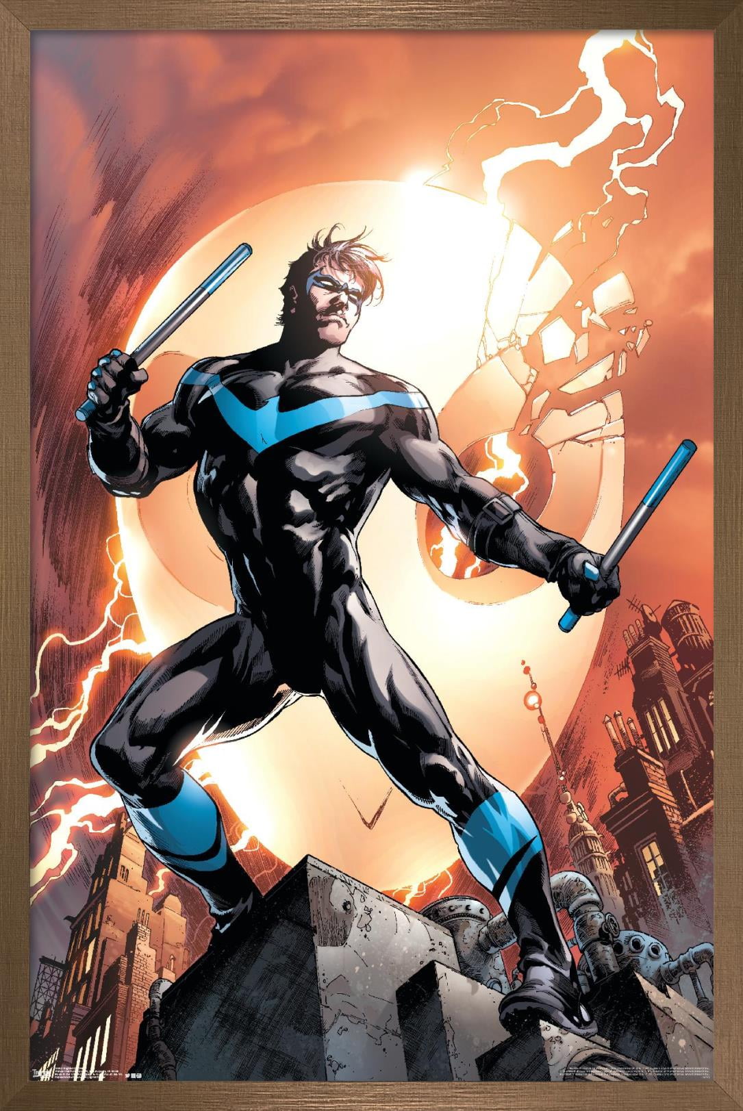 DC Comics - Nightwing - Fire Wall Poster, 14.725" x 22.375", Framed