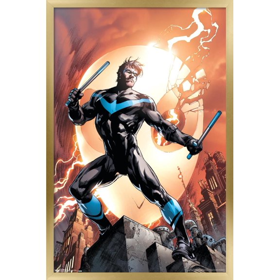 DC Comics - Nightwing - Fire Wall Poster, 22.375" x 34", Framed