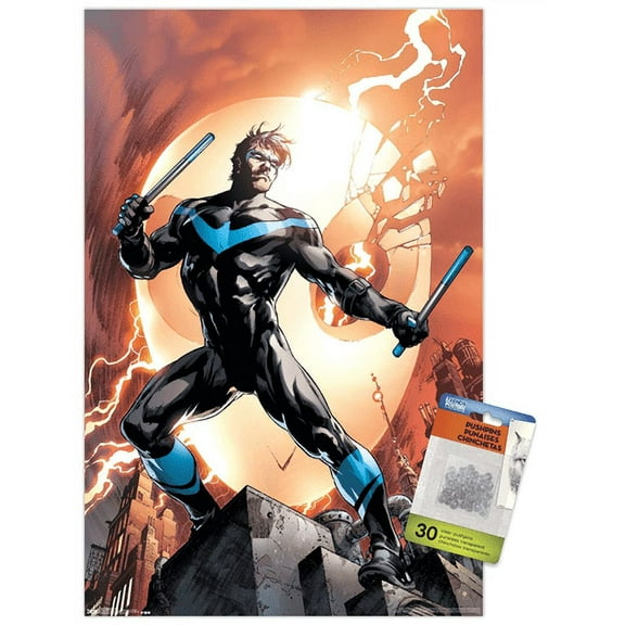 DC Comics - Nightwing - Fire Wall Poster with Push Pins, 14.725" x 22.375"