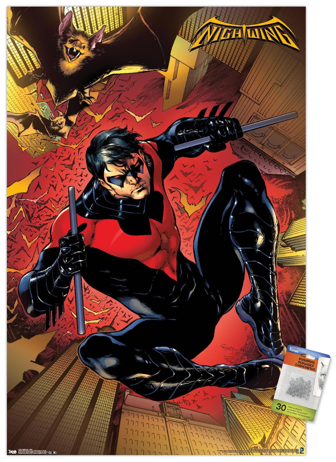 DC Comics - Nightwing - Jump Wall Poster with Push Pins, 22.375" x 34"