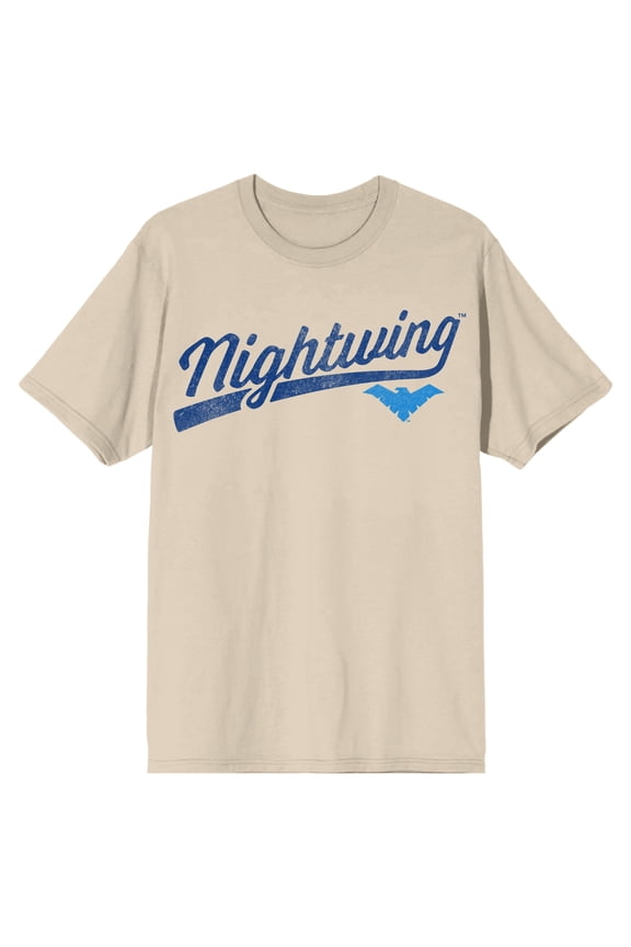 DC Comics Nightwing Script Wordmark Graphic Tee - Short Sleeve Crew Neck T-Shirt for Adults - Officially Licensed Batman Core