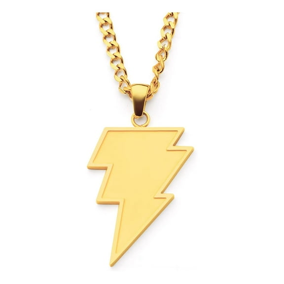 DC Comics Officially Licensed: Black Adam Gold Plated Lightning Bolt Pendant Necklace - Chain - 22"
