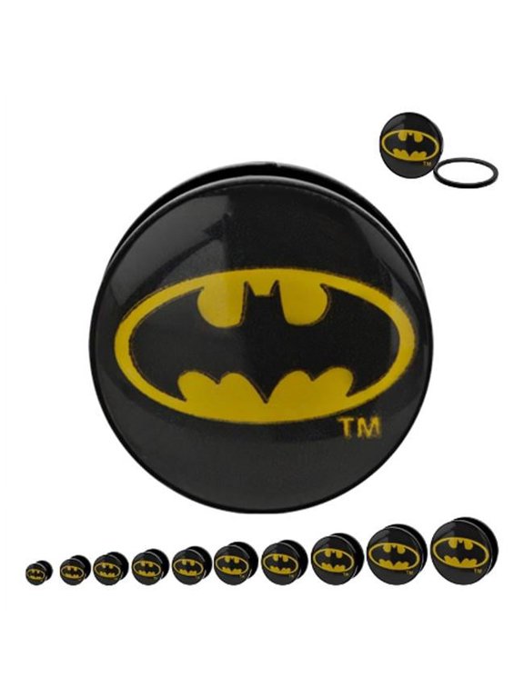 PUSBTMN02-00PR Screw Fit Acrylic Plugs with Batman Logo Front, Yellow & Black - Size 0
