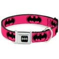 thumbnail image 1 of DC Comics Pet Collar, Dog Collar Metal Seatbelt Buckle, Bat Signal Fuchsia Black Fuchsia, 15 to 24 Inches 1.0 Inch Wide, 1 of 2