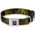thumbnail image 1 of DC Comics Pet Collar, Dog Collar Metal Seatbelt Buckle, Batman Bat Signals Flying Bats Yellow Black White, 9.5 to 13 Inches 1.0 Inch Wide, 1 of 9