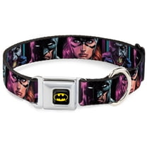 DC Comics Pet Collar, Dog Collar Metal Seatbelt Buckle, Batman Batgirl and Joker Comic Book Cover Face Close Ups Blac, 9.5 to 13 Inches 1.0 Inch Wide