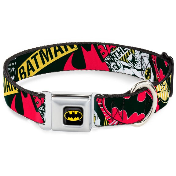 DC Comics Pet Collar, Dog Collar Metal Seatbelt Buckle, Batman Caped Crusader, 15 to 24 Inches 1.0 Inch Wide