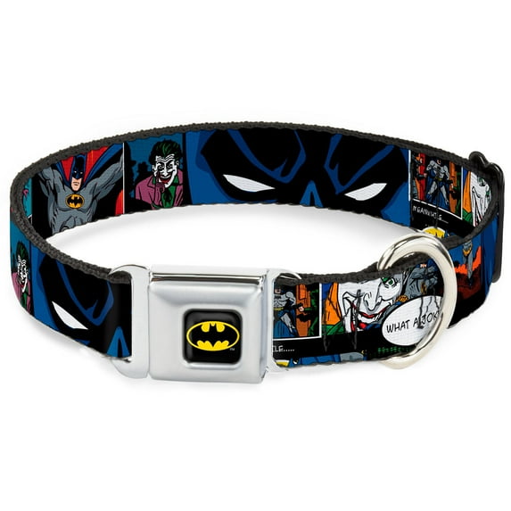 DC Comics Pet Collar, Dog Collar Metal Seatbelt Buckle, Batman Joker Comic Strip, 15 to 24 Inches 1.0 Inch Wide
