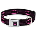 thumbnail image 1 of DC Comics Pet Collar, Dog Collar Metal Seatbelt Buckle, Batman Shield Chainlink Black Hot Pink, 16 to 23 Inches 1.5 Inch Wide, 1 of 9
