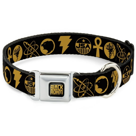 DC Comics Pet Collar, Dog Collar Metal Seatbelt Buckle, Black Adam Justice Society Icons Black Orange, 9.5 to 13 Inches 1.0 Inch Wide