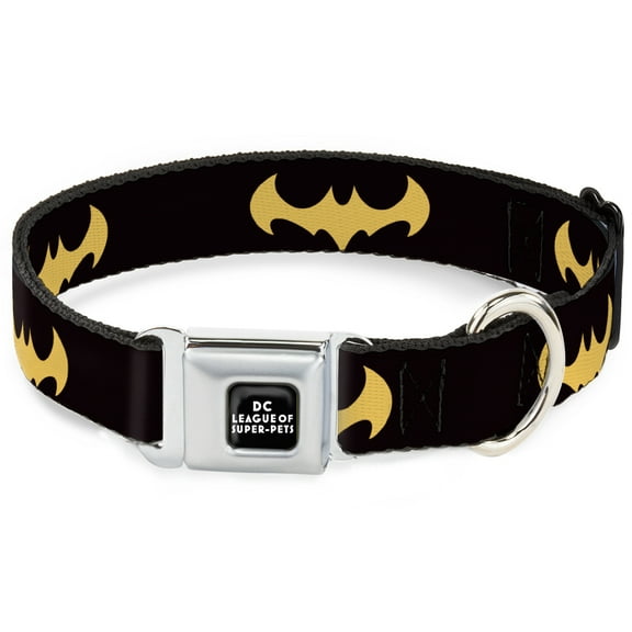 DC Comics Pet Collar, Dog Collar Metal Seatbelt Buckle, DC League of Super Pets Batman Bat Logo Black Yellow, 9.5 to 13 Inches 1.0 Inch Wide