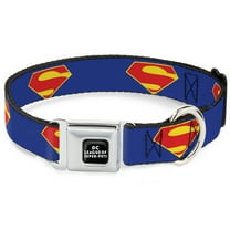 DC Comics Pet Collar, Dog Collar Metal Seatbelt Buckle, DC League of Super Pets Superman Shield Logo Blue Red Yellow, 9.5 to 13 Inches 1.0 Inch Wide