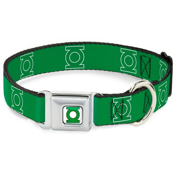 DC Comics Pet Collar, Dog Collar Metal Seatbelt Buckle, Green Lantern Logo Green White, 16 to 23 Inches 1.5 Inch Wide