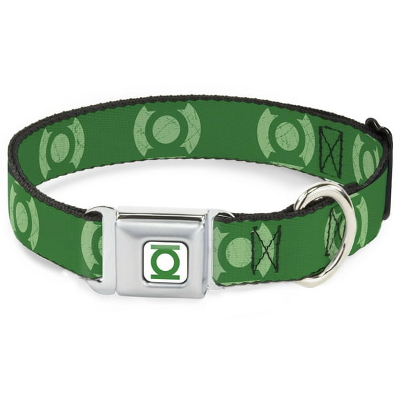 DC Comics Pet Collar, Dog Collar Metal Seatbelt Buckle, Green Lantern Logo Weathered Greens, 11 to 16.5 Inches 1.0 Inch Wide