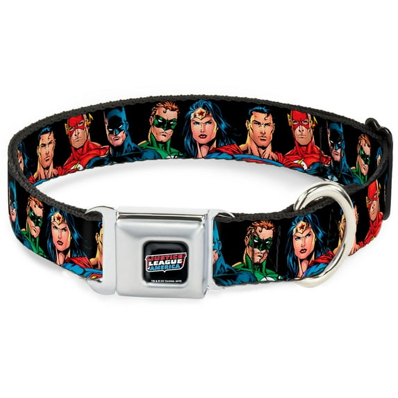DC Comics Pet Collar, Dog Collar Metal Seatbelt Buckle, Justice League Elite Forces Superheroes, 15 to 24 Inches 1.0 Inch Wide