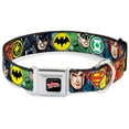thumbnail image 1 of DC Comics Pet Collar, Dog Collar Metal Seatbelt Buckle, Justice League Superhero Close Up Poses Logos, 16 to 23 Inches 1.5 Inch Wide, 1 of 9