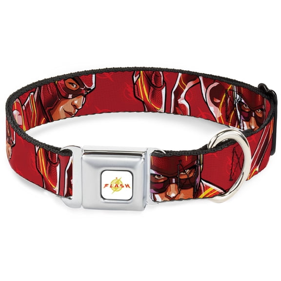 DC Comics Pet Collar, Dog Collar Metal Seatbelt Buckle, The Flash 2023 Pose Close Ups Reds, 15 to 24 Inches 1.0 Inch Wide
