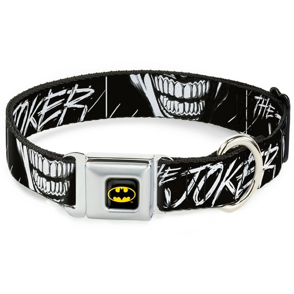 DC Comics Pet Collar, Dog Collar Metal Seatbelt Buckle, The Joker Smiling Eyes Sketch Close Up Black White, 9.5 to 13 Inches 1.0 Inch Wide