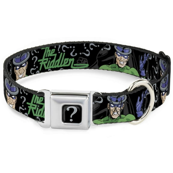 DC Comics Pet Collar, Dog Collar Metal Seatbelt Buckle, The Riddler Batman Silhouette, 20 to 31 Inches 1.5 Inch Wide