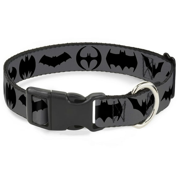 DC Comics Pet Collar, Dog Collar Plastic Buckle, Bat Logo Transitions Gray Black, 7 to 8.5 Inches 0.5 Inch Wide