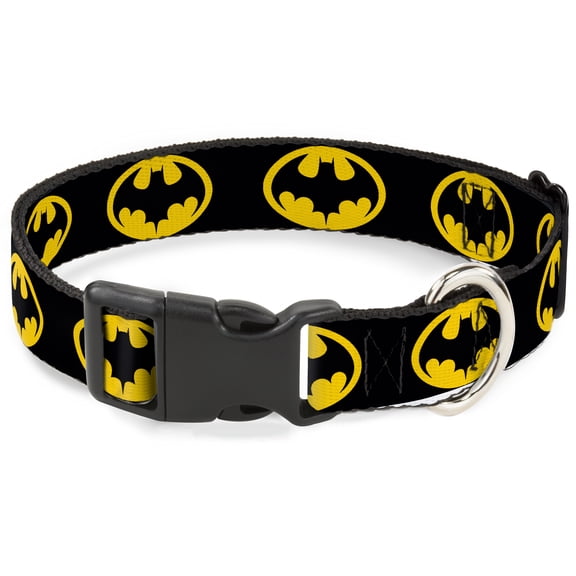 DC Comics Pet Collar, Dog Collar Plastic Buckle, Batman 1989 Logo Black Yellow, 9.5 to 13 Inches 1.0 Inch Wide