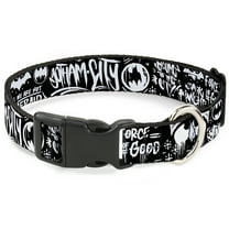 DC Comics Pet Collar, Dog Collar Plastic Buckle, Batman Gotham City Graffiti Collage Black White, 7 to 8.5 Inches 0.5 Inch Wide