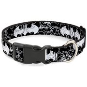 DC Comics Pet Collar, Dog Collar Plastic Buckle, Batman Outlines Black White, 7 to 8.5 Inches 0.5 Inch Wide