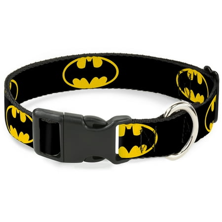 DC Comics Pet Collar, Dog Collar Plastic Buckle, Batman Shield Black Yellow, 9.5 to 13 Inches 1.0 Inch Wide