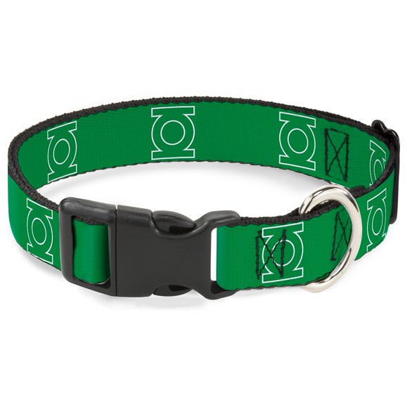 DC Comics Pet Collar, Dog Collar Plastic Buckle, Green Lantern Logo Green White, 16 to 23 Inches 1.5 Inch Wide