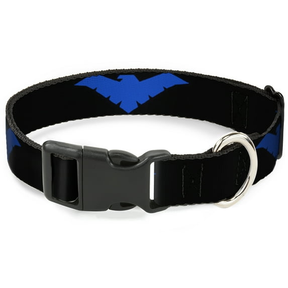 DC Comics Pet Collar, Dog Collar Plastic Buckle, Nightwing Logo Black Blue, 16 to 23 Inches 1.5 Inch Wide