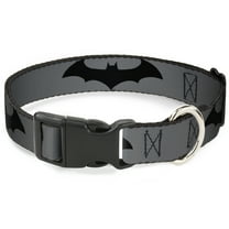 DC Comics Pet Collar, Dog Collar Plastic Buckle, Retro Bat Logo Gray Black, 7 to 8.5 Inches 0.5 Inch Wide