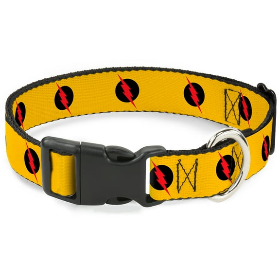DC Comics Pet Collar, Dog Collar Plastic Buckle, Reverse Flash Logo Golden Yellow Black Red, 11 to 16.5 Inches 1.0 Inch Wide