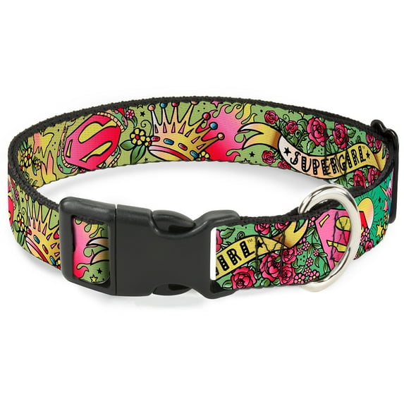 DC Comics Pet Collar, Dog Collar Plastic Buckle, Supergirl Tattoo Scene, 8.5 to 12 Inches 0.5 Inch Wide