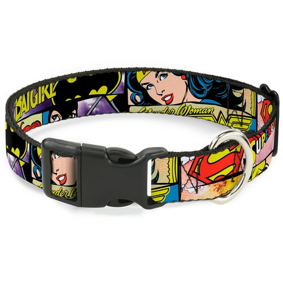 DC Comics Pet Collar, Dog Collar Plastic Buckle, Superheroines Wonder Woman Supergirl Batgirl, 11 to 16.5 Inches 1.0 Inch Wide