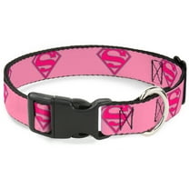 DC Comics Pet Collar, Dog Collar Plastic Buckle, Superman Shield Pink, 7 to 8.5 Inches 0.5 Inch Wide