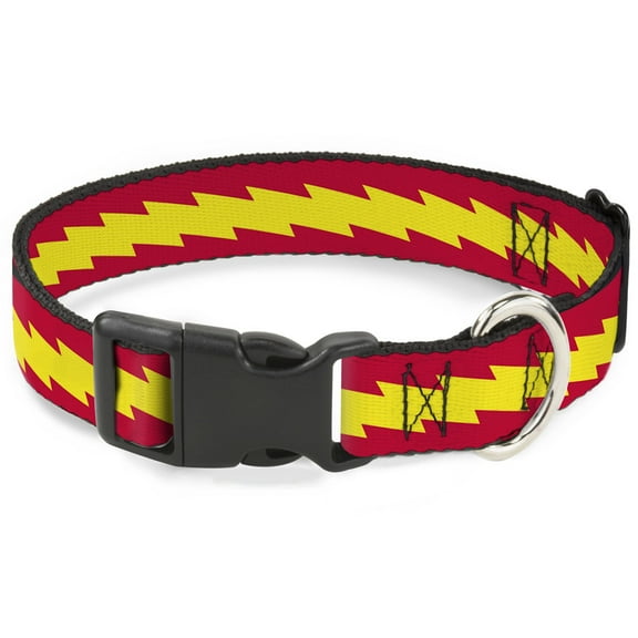 DC Comics Pet Collar, Dog Collar Plastic Buckle, The Flash Bolt Stripe Red Yellow, 8.5 to 12 Inches 0.5 Inch Wide