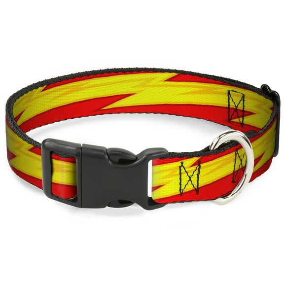 DC Comics Pet Collar, Dog Collar Plastic Buckle, The Flash Bolt Stripe Reds Yellows, 9.5 to 14.5 Inches 0.5 Inch Wide