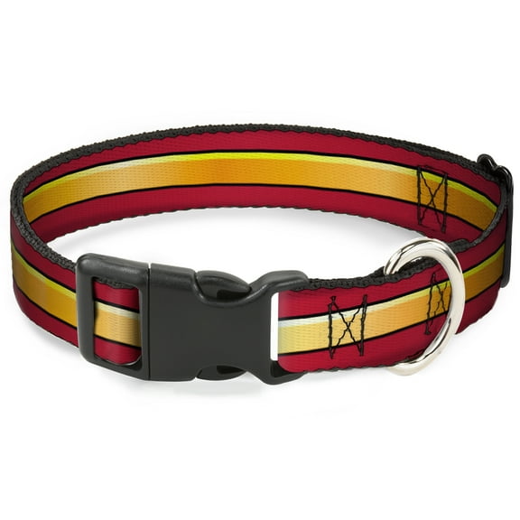 DC Comics Pet Collar, Dog Collar Plastic Buckle, The Flash Stripe Burgundy Gold, 7 to 8.5 Inches 0.5 Inch Wide