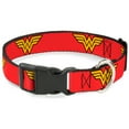 thumbnail image 1 of DC Comics Pet Collar, Dog Collar Plastic Buckle, Wonder Woman Logo Red, 8.5 to 12 Inches 0.5 Inch Wide, 1 of 3