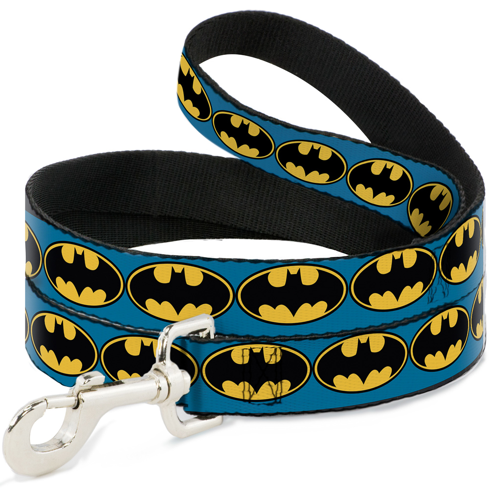 DC Comics Pet Leash, Dog Leash, Bat Signal Blue Black Yellow, 4 Feet Long 1.0 Inch Wide