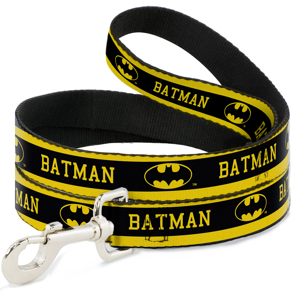 DC Comics Pet Leash, Dog Leash, Batman Logo Stripe Yellow Black, 4 Feet Long 1.0 Inch Wide